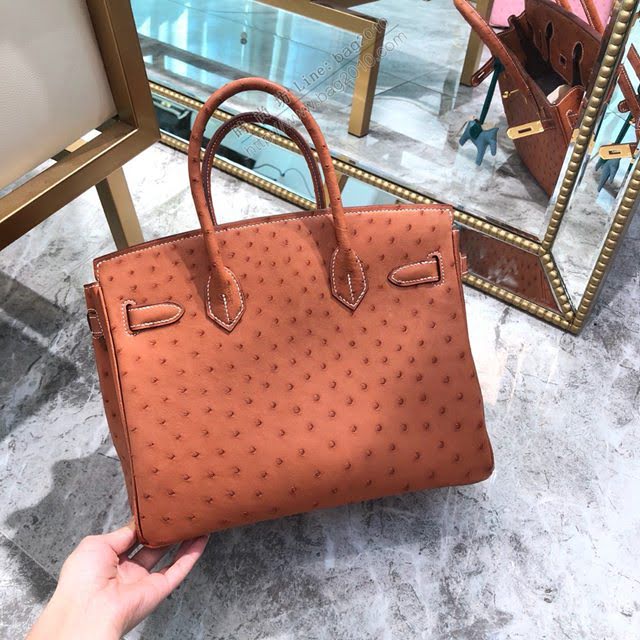 Hermes女包 愛馬仕Birkin30cm Hermes鉑金包 進口k級鴕鳥皮 手工蠟線縫製 Hermes鴕鳥皮手提女包  am1983